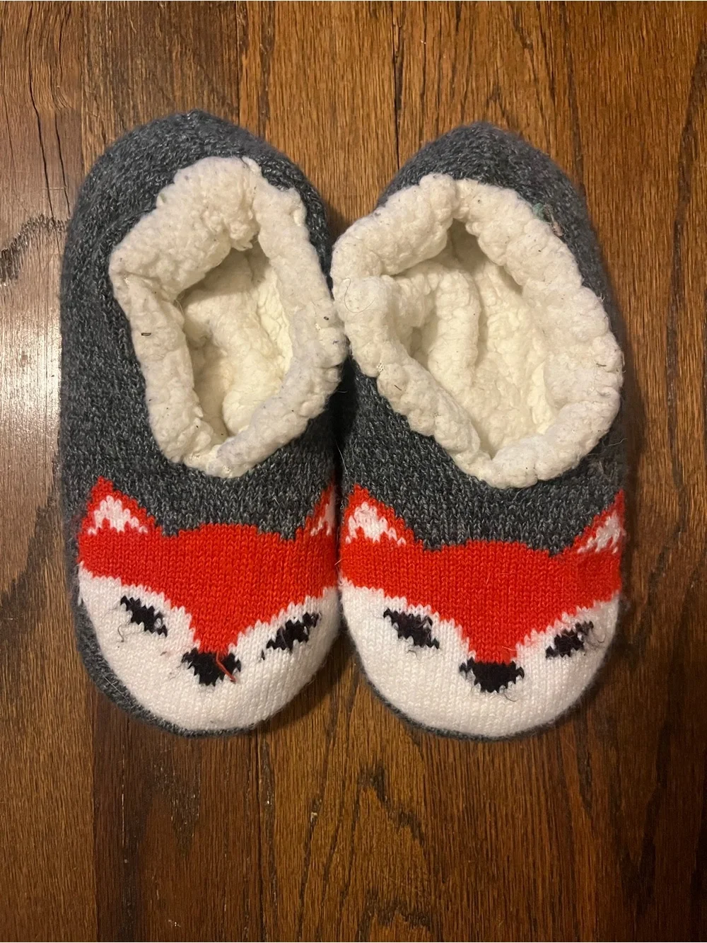 Cozy Gray & Orange Fox Slipper Socks